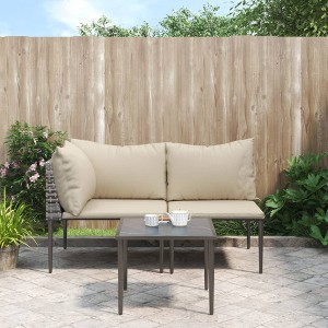 vidaXL 3 Piece Patio Lounge Set with Cushions Gray Poly Rattan - 1 of 4