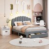 Gray Teddy Fleece Queen Size Upholstered Platform Bed Featuring a Drawer - 3 of 4