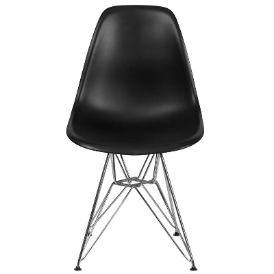 Modern Black Plastic Accent Chair with Chrome Geometric Base