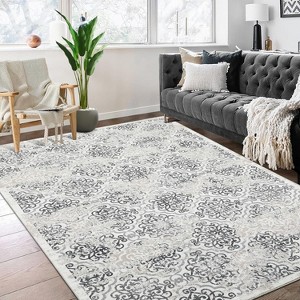 Large Washable Low Pile Area Rug, Non-Slip Non-Shedding Faux Wool Vintage Distressed Oriental Carpet for Living Room/Bedroom - 1 of 4