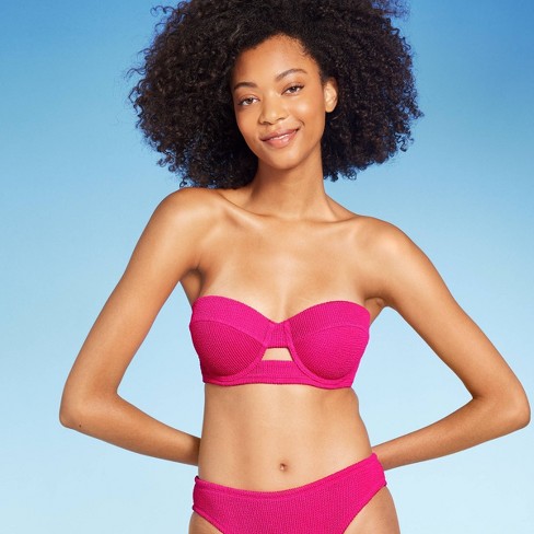 Women's Pucker Textured Light Lift Bandeau Bikini Top - Shade & Shore™ Hot  Pink 32c : Target