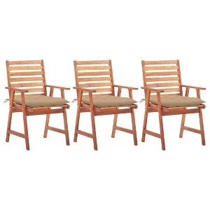 vidaXL 3X Solid Acacia Wood Patio Dining Chairs with Cushions Garden Outdoor Terrance Balcony Furniture - 1 of 4