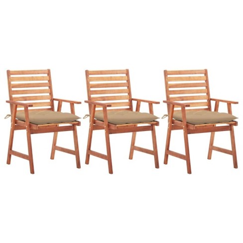 vidaXL 3X Solid Acacia Wood Patio Dining Chairs with Cushions Garden Outdoor Terrance Balcony Furniture - image 1 of 4