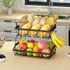 2-Tier Fruit Basket with Side Hooks, Removable Metal Storage Basket Stand with Wooden Handle, Black - 2 of 4