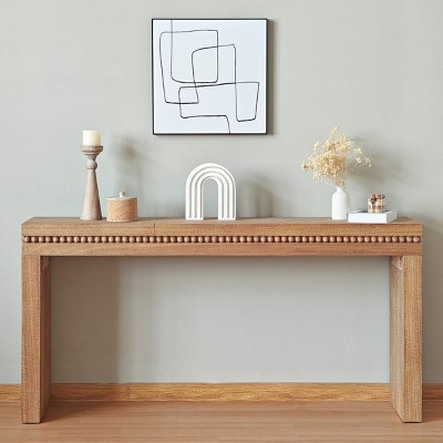64'' Farmhouse Console Table,Rustic Wood Entryway Table with Beaded Edge,Classic Sofa Table for Hallway or Foyer-Baofuwish