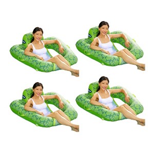 Aqua Leisure Zero Gravity Comfortable Hammock Style Inflatable Swimming Pool Chair Lounge Float w/ Leg and Arm Rests, Floral Trip Lime Green, 4 Pack - 1 of 4