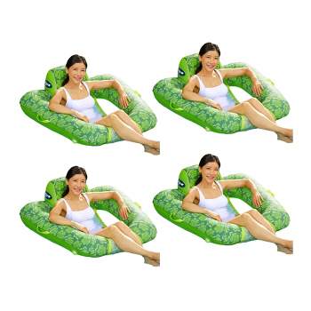 Aqua Leisure Zero Gravity Comfortable Hammock Style Inflatable Swimming Pool Chair Lounge Float w/ Leg and Arm Rests, Floral Trip Lime Green, 4 Pack