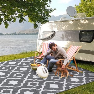 Outdoor Rug Waterproof Reversible Rug for Patio, Moroccan Plastic Straw Rug Portable Floor Mat for Camping Travel Picnic - 1 of 4