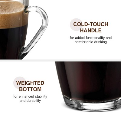 Bormioli Rocco Clear Glass Coffee Mug Set, 10.75 oz, 6-Pack