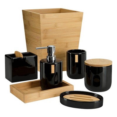 Black Ceramic Tumbler with Bamboo Accent
