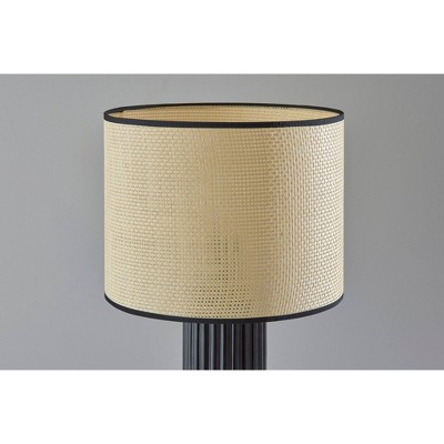 Black Ribbed Ceramic Table Lamp with Natural Fabric Shade