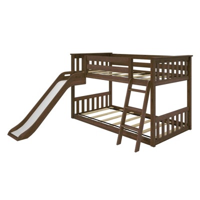 Walnut Twin Over Twin Bunk Bed with Slide and Ladder