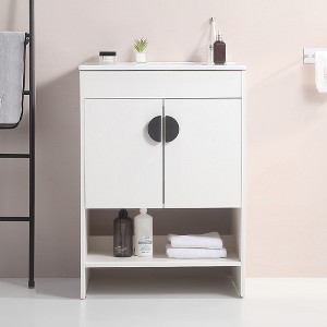 24 Inch Bathroom Vanity, Bathroom Cabinet With Top Sink, 2 Metal Handles, 2 Cabinet Doors, Open Shelve, Freestanding Sink Bathroom Vanity Cabinet - 1 of 4