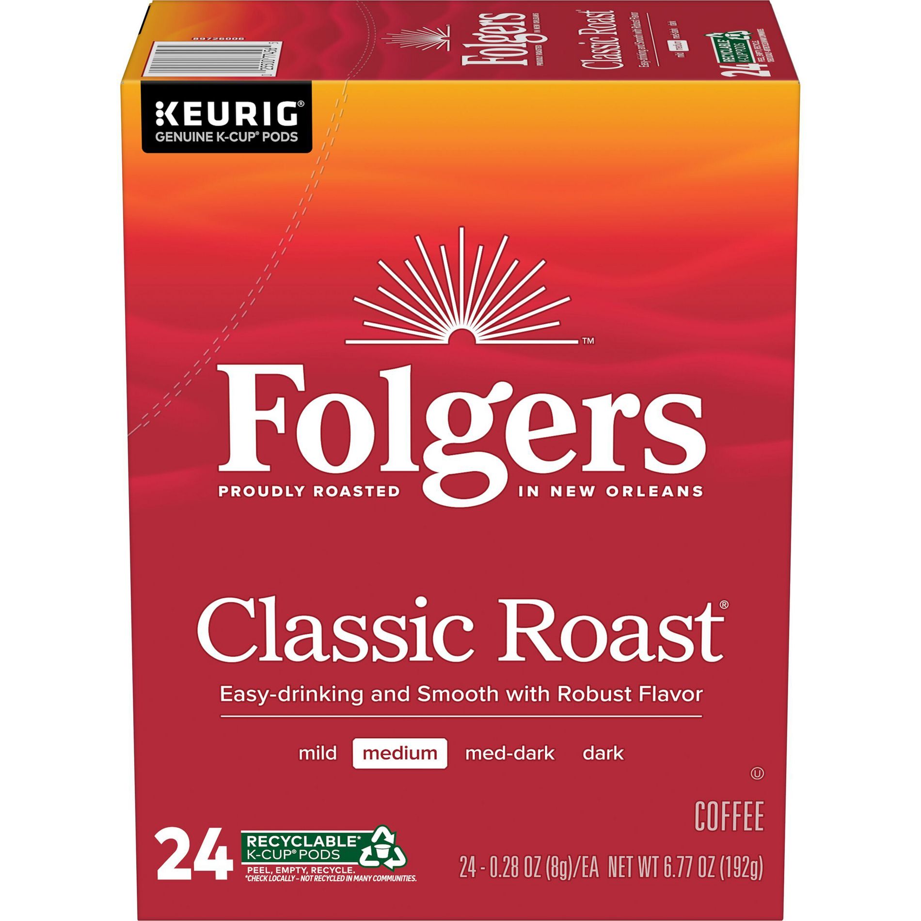 Folgers Classic Medium Roast Coffee Pods - Keurig K-Cup Pods