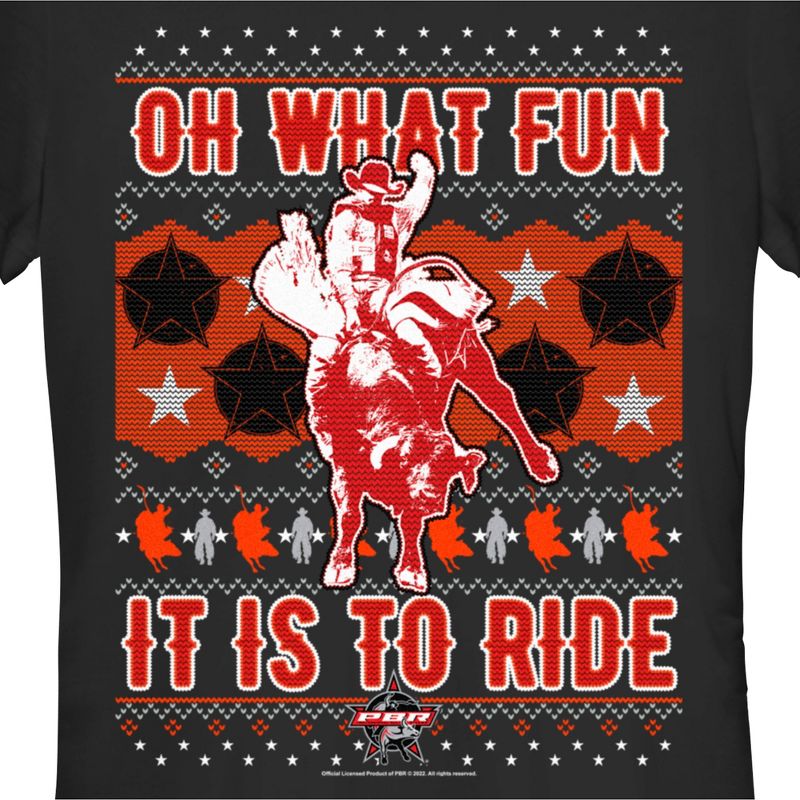 Juniors Womens Professional Bull Riders Oh What Fun it is to Ride Sweater Print T-Shirt, 2 of 5
