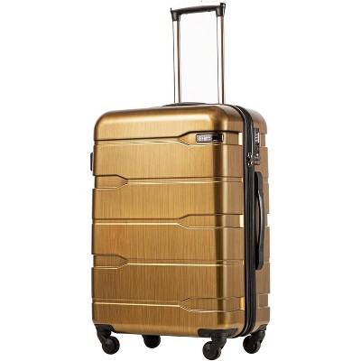 Coolife Luggage,Suitcase PC+ABS Spinner Built-In TSA lock,Black brown, M(24in)