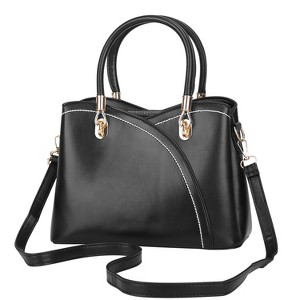 Laromni"Chic Medium Leather Tote Bag for Women with Stylish Stitching & Detachable Crossbody Strap"White&Black - 1 of 4