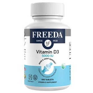 Freeda Vitamin D3 5000 IU – Bone, Muscle & Immune Support – Easy-to-Swallow Tiny Tablets – Kosher, High Potency - 1 of 4