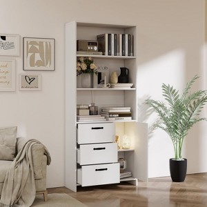 6-Tier Bookshelf w/ Door & 3 Drawers, 71" Wood Bookcase - Open Shelves & Storage for Office, Living Room, Bedroom - 1 of 4