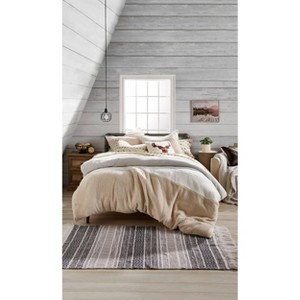 Full/Queen 3Pc Colorblock Faux Shearling Comforter Set Natural - G.H. Bass: Microfiber, Includes 2 Shams - 1 of 4