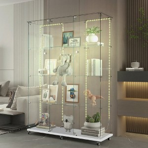 YOOCOZZ Tempered Glass Cabinet: Display/Wine/Storage/File, Bluetooth LED, Glass Top, Door Lock, Wheels - 1 of 4