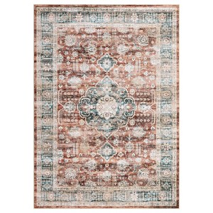 Washable Indoor Vintage Floral Print Living Room Bedroom Area Rugs, Low Pile Non Slip Floor Carpet for Dining Room Home - 1 of 4