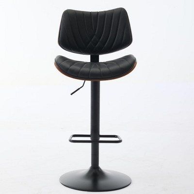 Modern Swivel Bar Stools, Height Adjustable Mid-Century Barstools with Footrest, Armless Upholstered Bar Chairs for Kitchen Island, Black