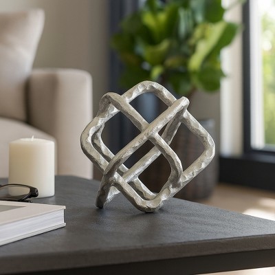 Textured Metal Geometric Sculpture for Home & Office - Glam Modern Accent Decor for Living Room & Bedroom