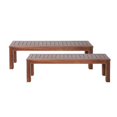 Christopher Knight Home Manila Outdoor Acacia Wood Dining Bench (Set of 2), Dark Brown