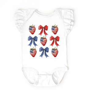 The Juniper Shop Coquette Bows And USA Strawberries Flutter Sleeve Bodysuit - 1 of 4