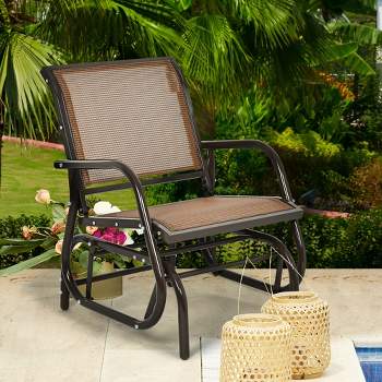 Costway Outdoor Single Swing Glider Rocking Chair Armrest Garden Porch Backyard Grey\Brown
