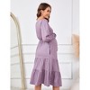 Clearlove Womens Elegance Maternity Dresses Long Sleeve Midi Dress Casual V Neck Button Down Tiered Flowy Aline Waist Shirt Dress - 3 of 4
