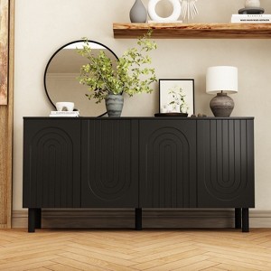 FUFU&GAGA 4-Door Dresser with Wooden Legs Living Room Storage Cabinet Black - 1 of 4
