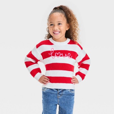 Toddler Girls' Valentine's Day Love Pullover Sweater - Cat & Jack™ Dark Red