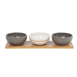 Transpac Ceramic 4.75 in. Bowl with Tray Set of 4 - 1 of 2