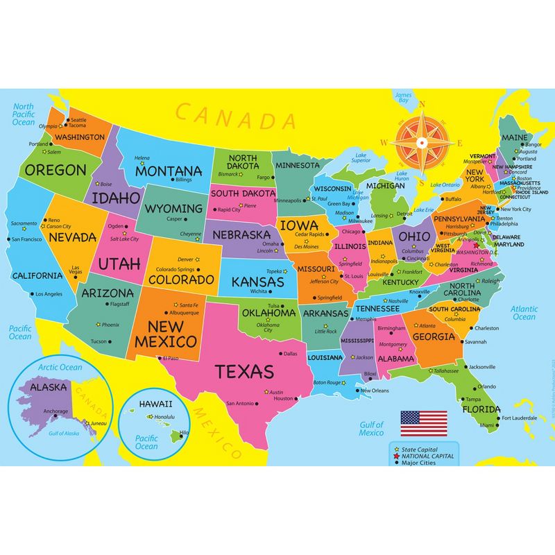 Ashley Productions® Placemat Studio™ Smart Poly® USA Map Learning Placemat, 13" x 19", Single Sided, Pack of 10, 1 of 2