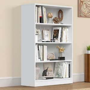 MAYEERTY White 4-Shelf Modern Wood Bookcase, 48" Tall - Bedroom, Living Room, Manga Library - 1 of 4