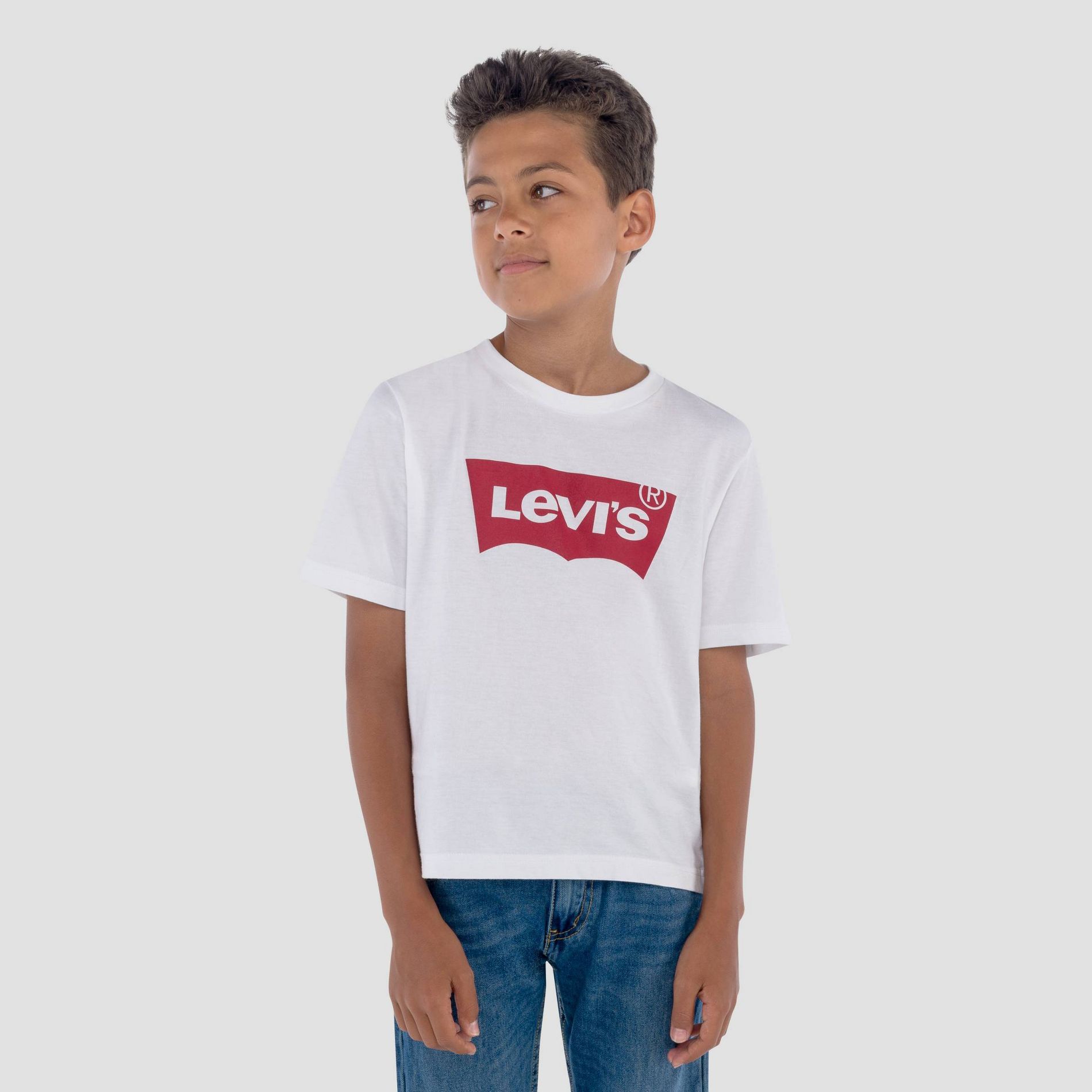 Levi's® Boys' Short Sleeve Batwing Logo T-Shirt - White XL: 100% Cotton, Crew Neck, Midweight Knit Fabric