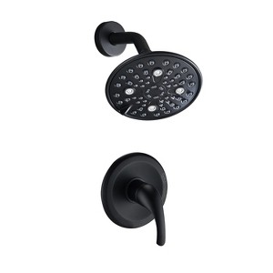 PROOX Single-Handle 6-Spray Round High Pressure Shower Faucet with 5.91 in. Large Shower Head in Matte Black (Valve Included) - 1 of 4