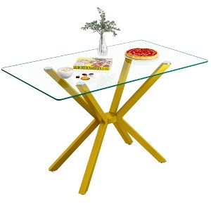 47"W Dining Table Kitchen Table with Tempered Glass Tabletop, Metal Legs and Adjustable Feet-ModernLuxe - 1 of 4