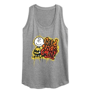 Women's Peanuts Good Vibes Only Graphic Racerback Tank - Heather Grey - Medium - 1 of 4