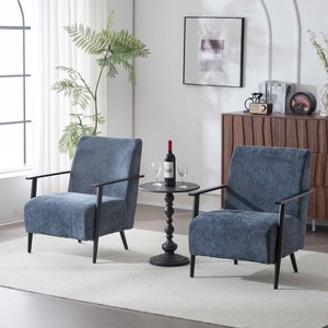 MAYEERTY Set of 2 26.38" Modern Lounge Chairs, Polyester Upholstery Sturdy Metal Frame Comfortable Cushions, Living Room Bedroom Office, Blue Gray - 1 of 4