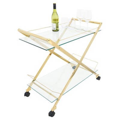 Gold and Glass Two-Tier Rolling Bar Cart