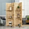 Gulches 4-Panel Freestanding Privacy Partition with Shelves, Natural Wood Room Divider - 2 of 4