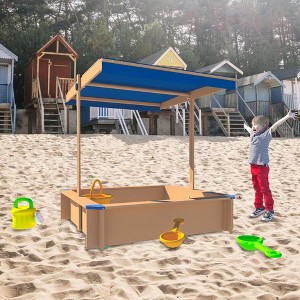 Children's Wooden Sandbox With Adjustable Canopy, Sandpit With Covers Kids Wood Playset Outdoor Backyard - Upgrade Retractable - 1 of 4