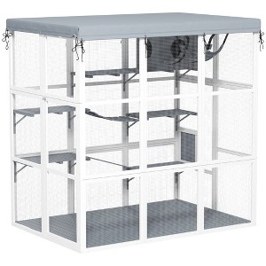 PawHut Outdoor Catio Cat Enclosure, Large Luxury Walk in Cat House with Hammock, Condo, Jump Platforms, Ladders, Ramps, Tarp, for 2-4 Cats, Gray, 71" - 1 of 4