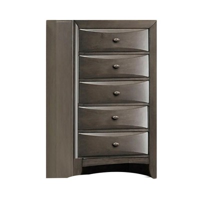 Royal Hampton Tall Dresser Chest, 5 Drawers, Chrome Handles, Modern Dark Gray