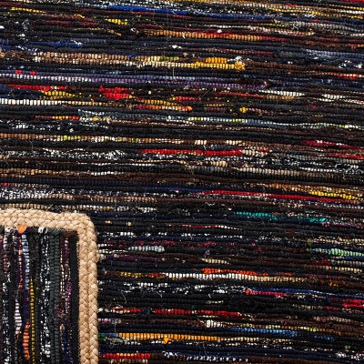 Coastal Charm Black Cotton Handwoven Ikat Area Rug - 5' x 8'