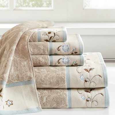 Serene Blue and Beige Cotton Jacquard 6-Piece Towel Set