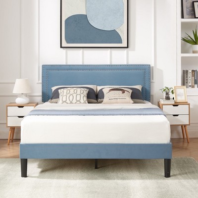 VECELO Upholstered Bed with Adjustable Headboard, Bed Frame